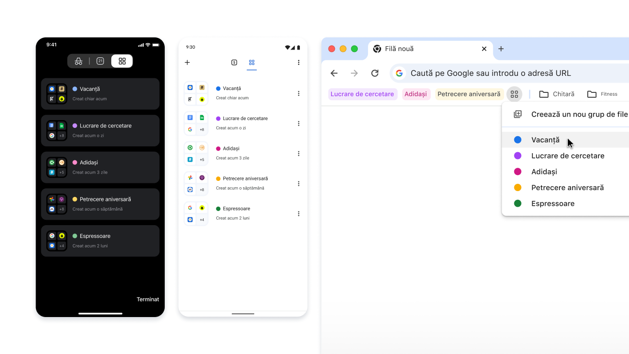 Grupuri de file pe dispozitive iOS, Android și computere
